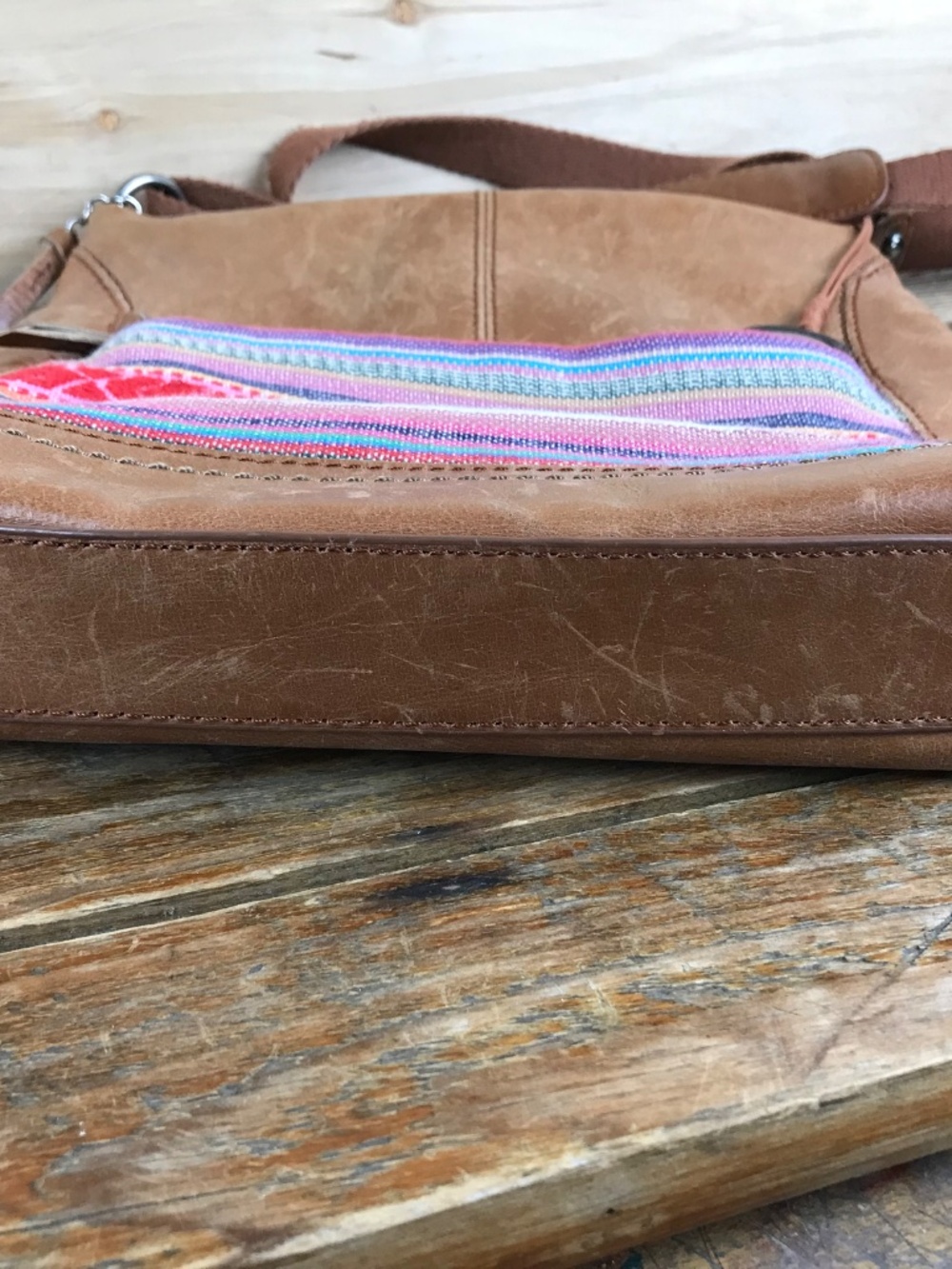 The Sak Brown Leather Boho Crossbody Woven Colorful Bag Purse Hippie - Picture 11 of 15